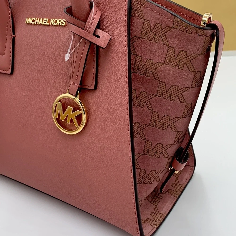 MICHAEL KORS AVRIL SMALL LEATHER TOP ZIP SATCHEL ROSE COLOR - Picture 13 of 16